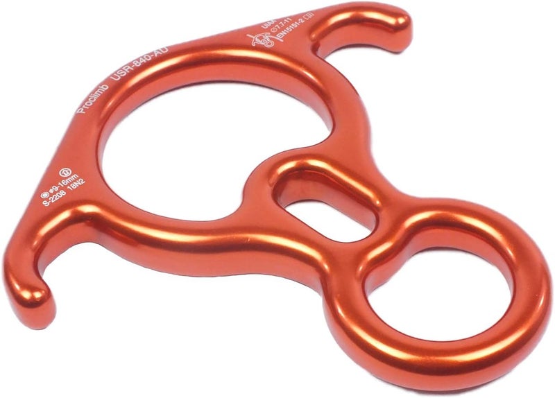 ProClimb 40kN Fall Rescue Big 8 Aluminum Descender with Bent-Ears Rappelling Gear Belay Device (Orange) - Image 4