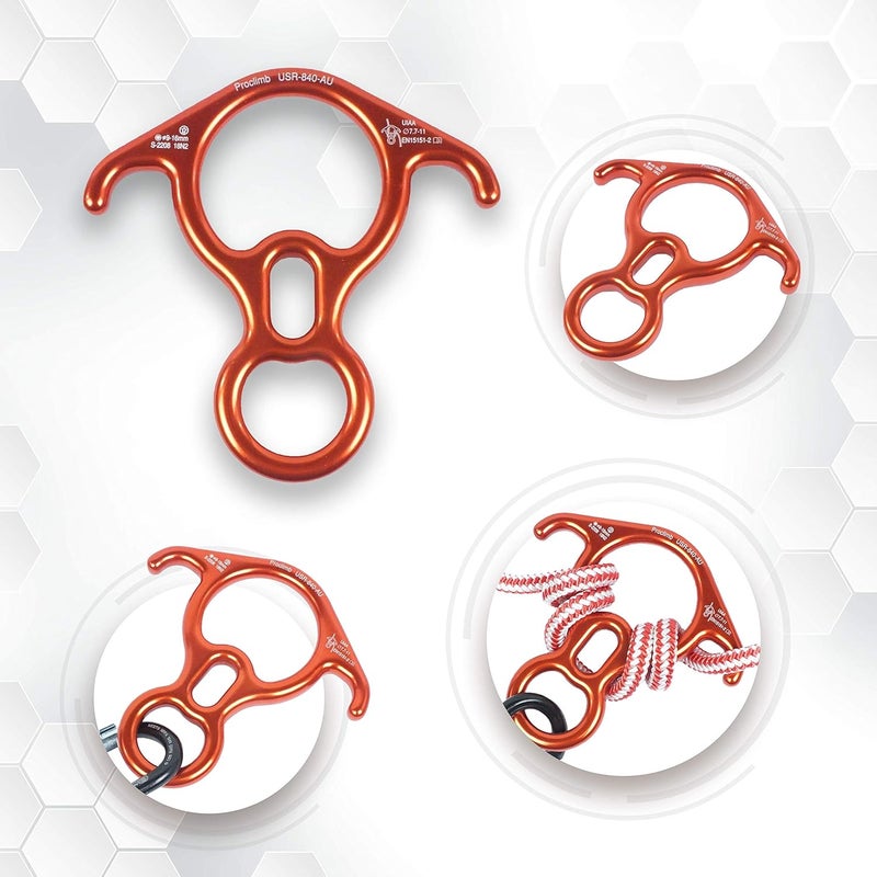 ProClimb 40kN Fall Rescue Big 8 Aluminum Descender with Bent-Ears Rappelling Gear Belay Device (Orange) - Image 5