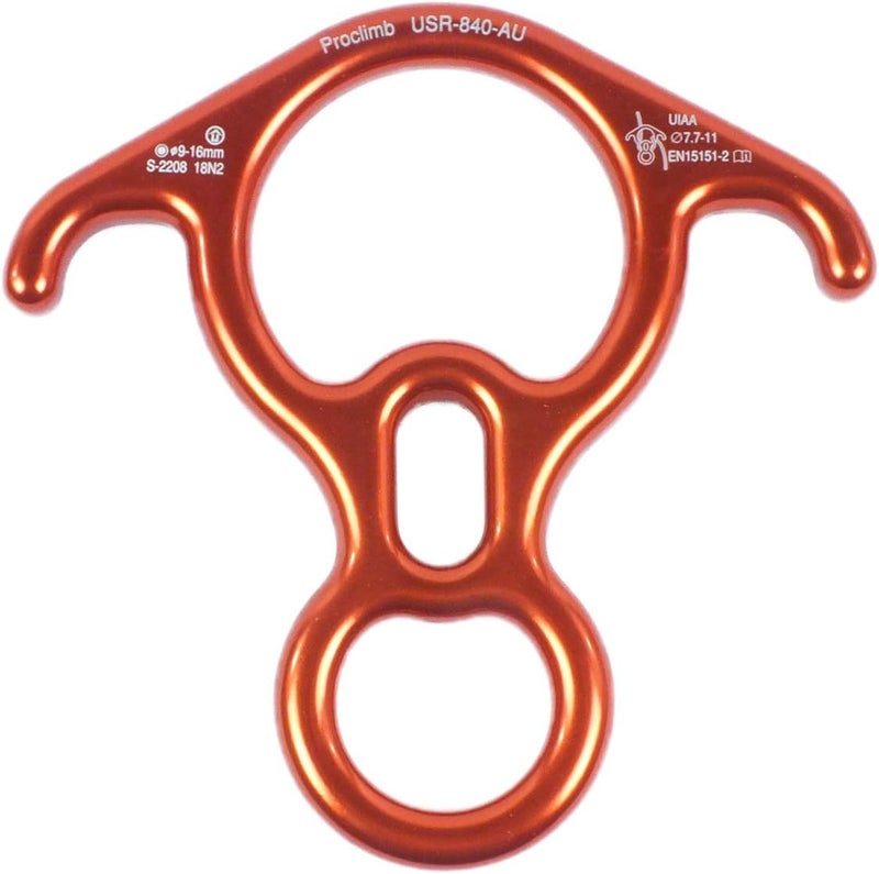 ProClimb 40kN Fall Rescue Big 8 Aluminum Descender with Bent-Ears Rappelling Gear Belay Device (Orange) - Image 2