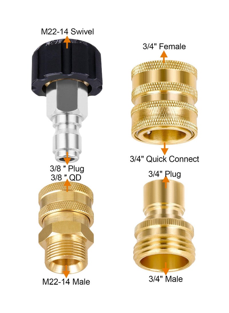 Pressure Washer Adapter Set, Water Gun Wire Tube, Quick Disconnect Kit, M22 Swivel to 3/8'' Connect Fittings, 3/4" to Release for Power Washer Gun/Hose, 5000PSI Car Wash (8PCS) - Image 4