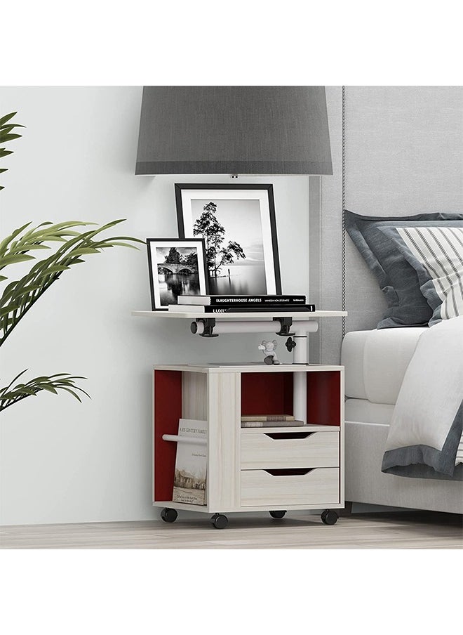 CityRiya-Long - Laptop Table Rolling Bedside Computer Table Desk Height Adjustable Side End Table Overbed Nightstand Cart Stand Mobile Workstation with Swivel Top for Bed Sofa Bedroom - Image 1