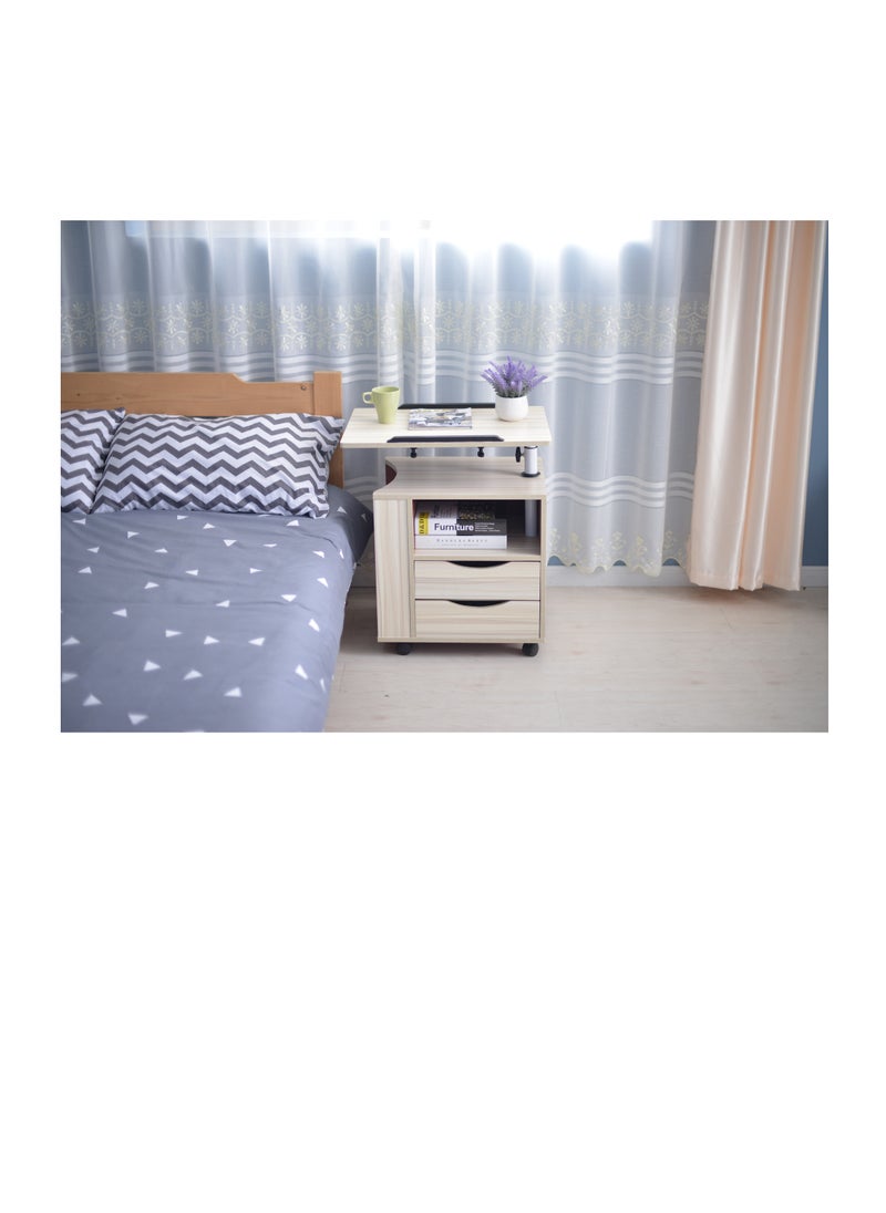 CityRiya-Long - Laptop Table Rolling Bedside Computer Table Desk Height Adjustable Side End Table Overbed Nightstand Cart Stand Mobile Workstation with Swivel Top for Bed Sofa Bedroom - Image 1