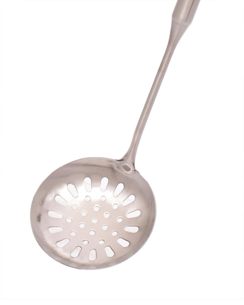 Stainless Steel Skimmer Spoon with Long Handle, Black Grip, Kitchen Utensil - Image 3