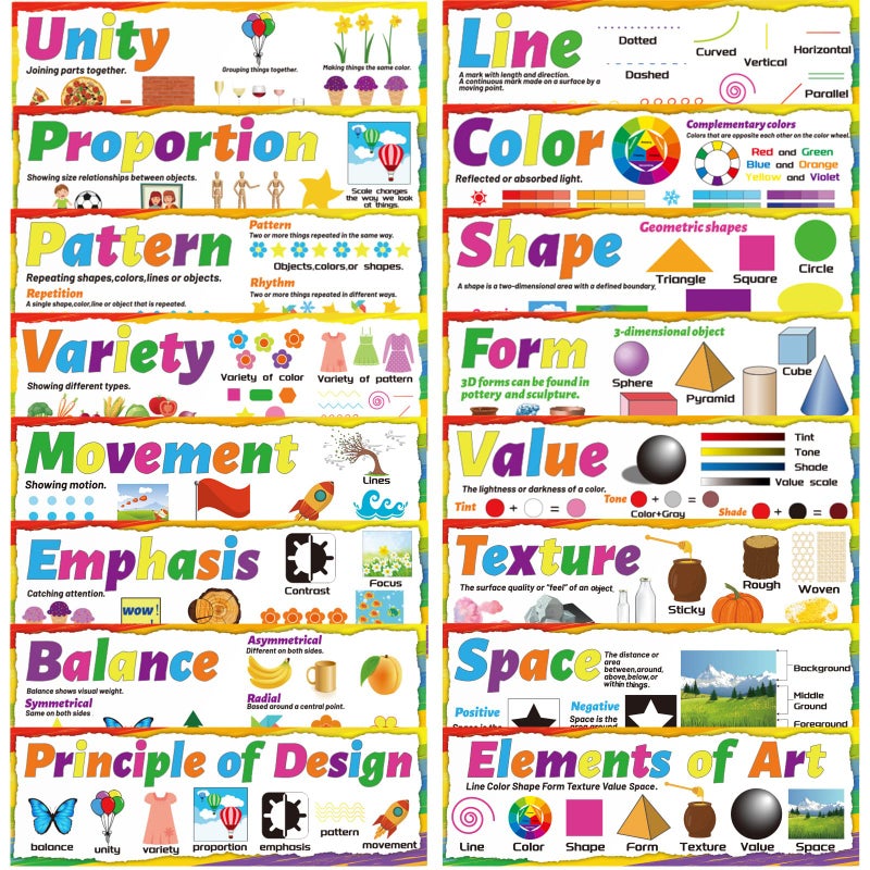 gisgfim Art Posters Elements of Art Principles of Design Poster Arts Bulletin Board Set for Classroom Arts Education Posters Decor for Middle School High School Classroom Decorations - Image 1