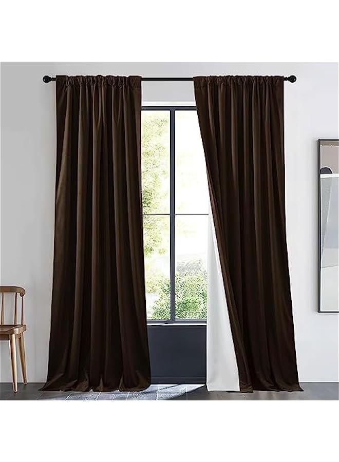 Arabest Brown 100% Blackout Warm Curtain for Living Room 96 inches Long, 1 Panel Rod Pocket/Back Tab/Hook Belt Cold Blocking Room Darkening Noise Canceling Window Treatment for Bedroom, W48 x L96  - Image 2