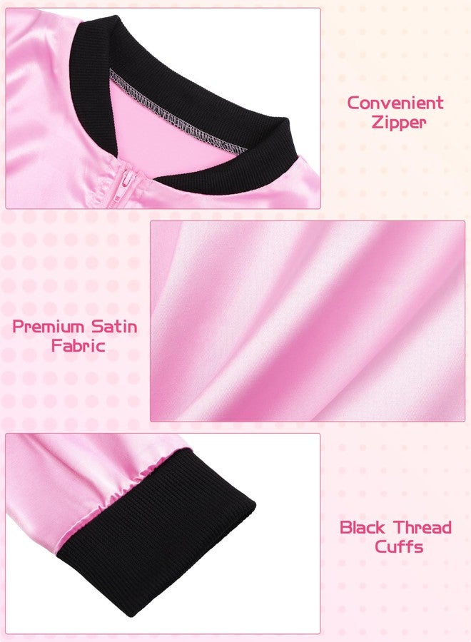 SOMSOC 1950s Pink Satin Jacket with Pant Polka Dot Scarf Headband Earrings and Cat Eye Glasses Halloween Cosplay Costume Set - Image 3