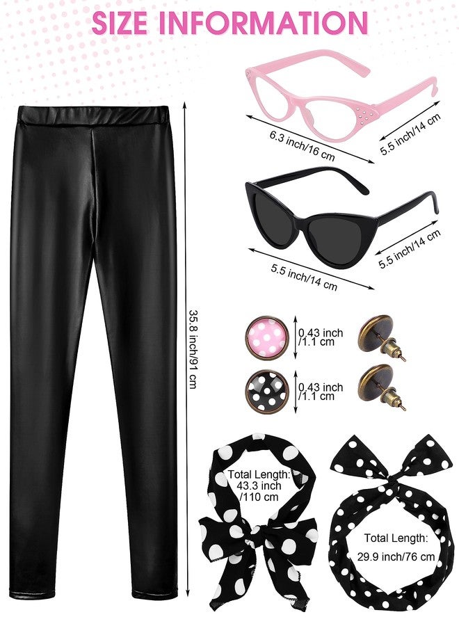 SOMSOC 1950s Pink Satin Jacket with Pant Polka Dot Scarf Headband Earrings and Cat Eye Glasses Halloween Cosplay Costume Set - Image 2