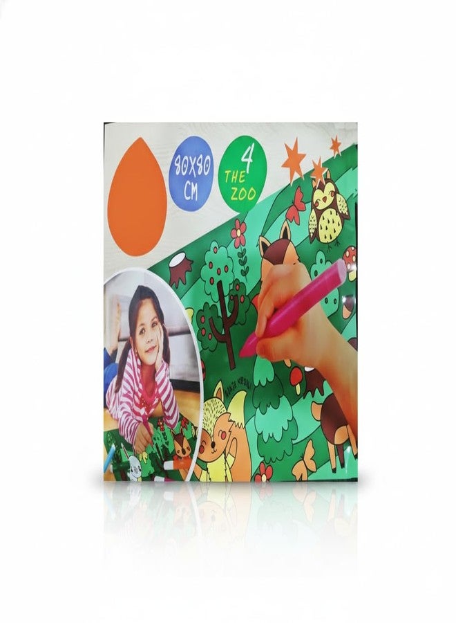 KRySt Reusable Washable Coloring Mat for Kids – 80 x 80 cm | Foldable Drawing Sheet for Creative Fun | Includes Water-Based Pens (Animal) - Image 1