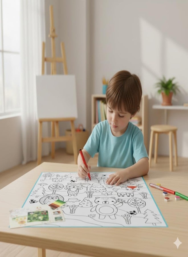 KRySt Reusable Washable Coloring Mat for Kids – 80 x 80 cm | Foldable Drawing Sheet for Creative Fun | Includes Water-Based Pens (Animal) - Image 2