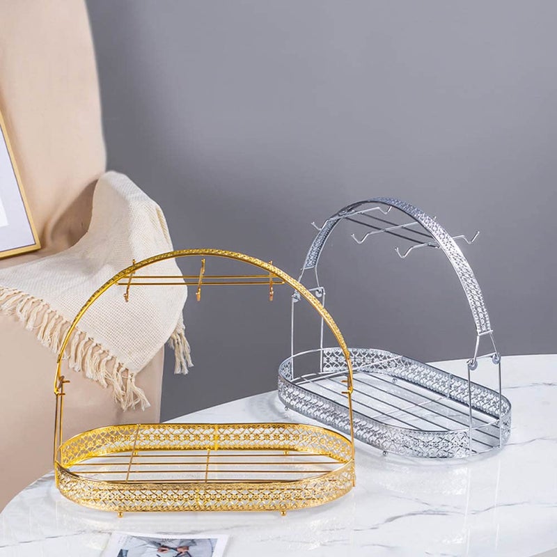 Piscepio Mug Holder Coffee Mug Rack Coffee Cup Holder Stand Dishes Organizer Wrought Iron Mug Drainer Storage Drying Rack for Counter Cabinet Table Kitchen Restaurant Office (Gold A) - Image 2