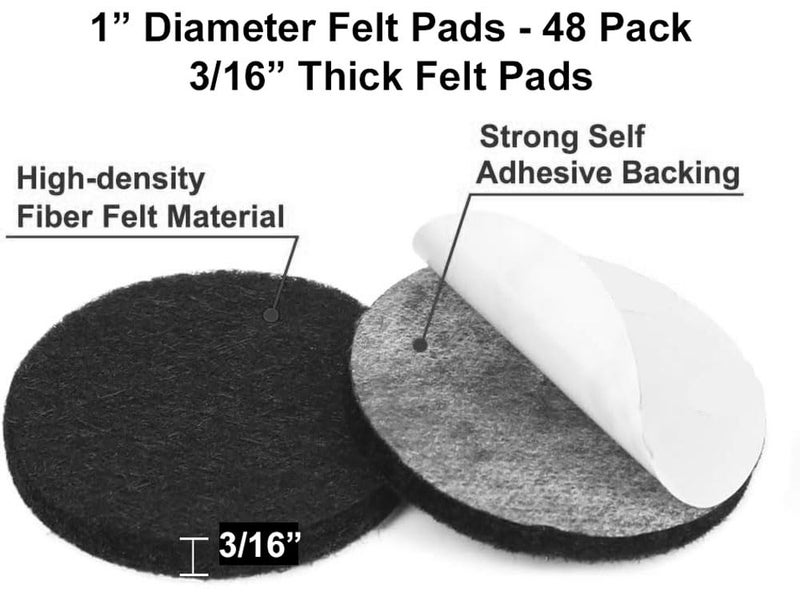 888 Corp 48Pcs Self-Adhesive Black Felt Furniture Pads, 1"" Round Floor Protectors - Image 3