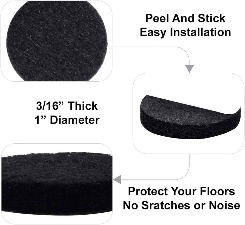 888 Corp 48Pcs Self-Adhesive Black Felt Furniture Pads, 1"" Round Floor Protectors - Image 4