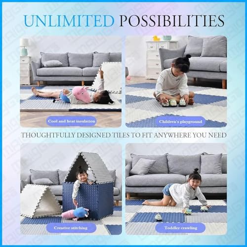 SIGNATRON Puzzle Flooring || Kids Interlocking Play mat || Shop Floor Mat || Kitchen Floor Mat || Pet Mat ||12 MM Thick (16, Navy Blue - Grey - White, 60 * 60 * 1.2 cm) - Image 4