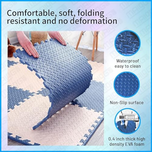 SIGNATRON Puzzle Flooring || Kids Interlocking Play mat || Shop Floor Mat || Kitchen Floor Mat || Pet Mat ||12 MM Thick (16, Navy Blue - Grey - White, 60 * 60 * 1.2 cm) - Image 5