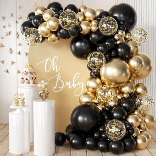 MEBAY 155Pcs Black and Gold Balloon Garland Arch Kit with Gold Confetti Balloons for Graduation New Year Birthday Wedding Party Decorations - Image 1