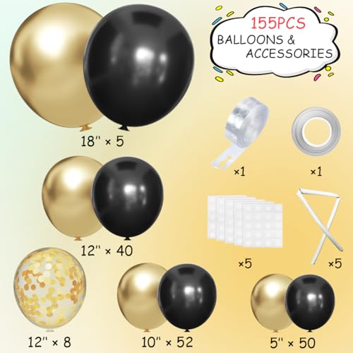 MEBAY 155Pcs Black and Gold Balloon Garland Arch Kit with Gold Confetti Balloons for Graduation New Year Birthday Wedding Party Decorations - Image 5