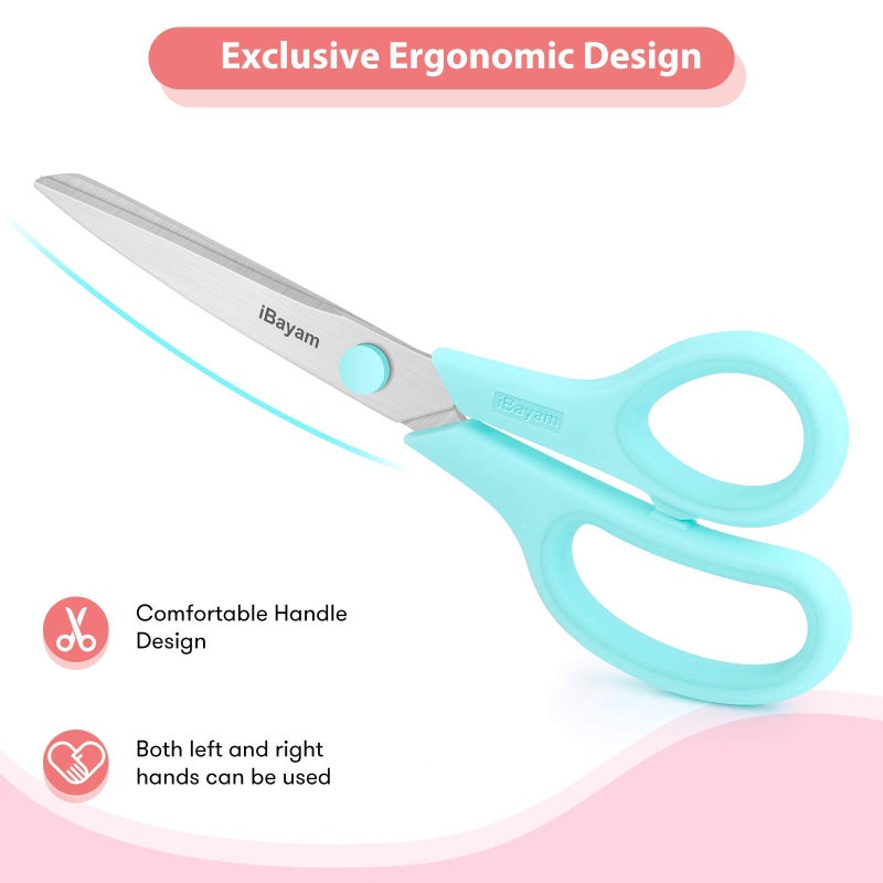 iBayam Scissors, iBayam 8" All Purpose Scissors Bulk 3-Pack, Ultra Sharp 2.5mm Thick Blade Shears Comfort-Grip for Aesthetic Fun Cute School Office Teacher Desk Crafts and Art Supplies Accessories Essential - Image 3