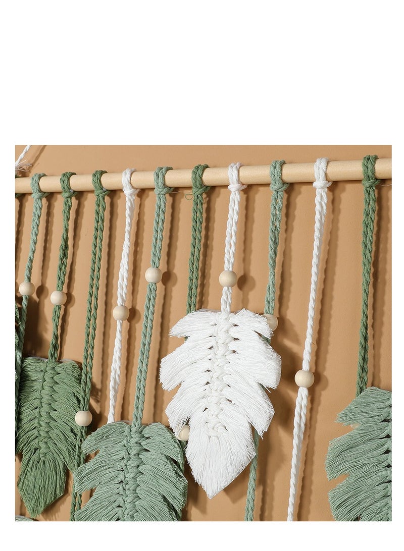 XiuWoo Macrame Wall Art | Leaves Tassels Woven Cotton Ornaments Boho Art Wall Decor - Colorful Macrame Wall Woven Tapestry for Home, Living Room, Bedroom, Apartment, Nursery Soptec - Image 3
