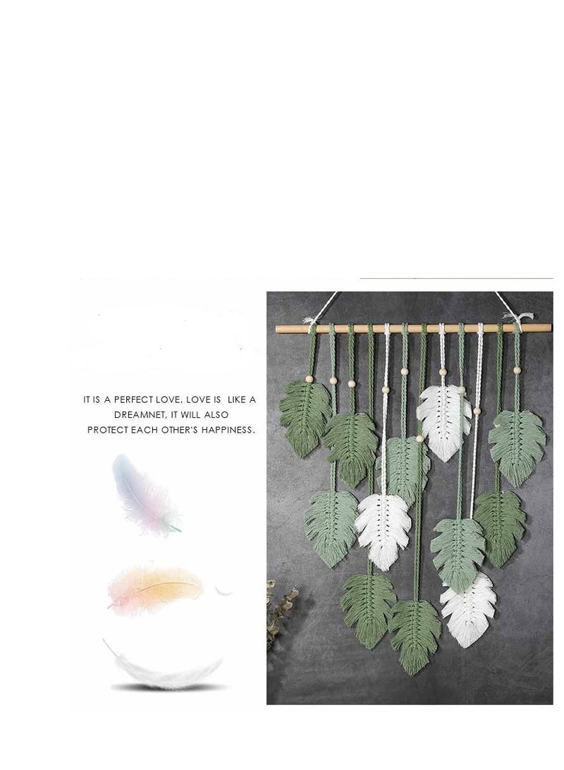 XiuWoo Macrame Wall Art | Leaves Tassels Woven Cotton Ornaments Boho Art Wall Decor - Colorful Macrame Wall Woven Tapestry for Home, Living Room, Bedroom, Apartment, Nursery Soptec - Image 4