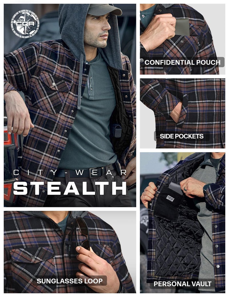 CQR Men's Flannel Shirt Jacket Long Sleeve, Winter Warm Outdoor Casual Plaid Jacket Coat with Pockets, Hoodie Stealth Coal Miner, X-Large - Image 5
