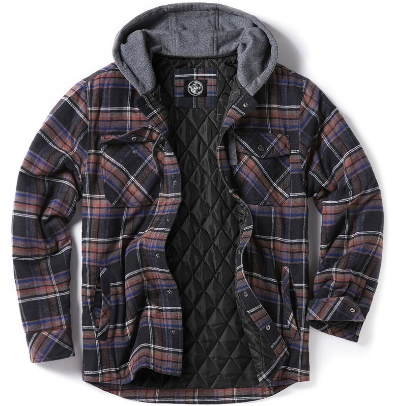 CQR Men's Flannel Shirt Jacket Long Sleeve, Winter Warm Outdoor Casual Plaid Jacket Coat with Pockets, Hoodie Stealth Coal Miner, X-Large - Image 1
