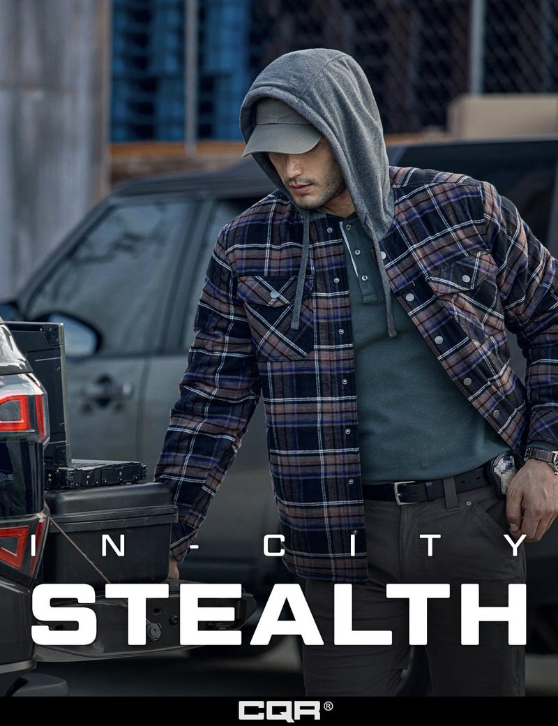 CQR Men's Flannel Shirt Jacket Long Sleeve, Winter Warm Outdoor Casual Plaid Jacket Coat with Pockets, Hoodie Stealth Coal Miner, X-Large - Image 4
