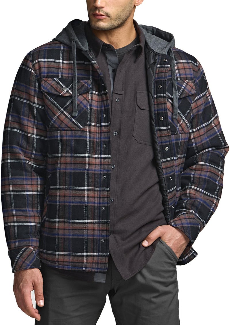 CQR Men's Flannel Shirt Jacket Long Sleeve, Winter Warm Outdoor Casual Plaid Jacket Coat with Pockets, Hoodie Stealth Coal Miner, X-Large - Image 2