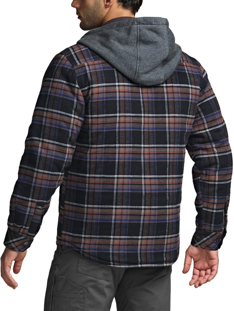 CQR Men's Flannel Shirt Jacket Long Sleeve, Winter Warm Outdoor Casual Plaid Jacket Coat with Pockets, Hoodie Stealth Coal Miner, X-Large - Image 3