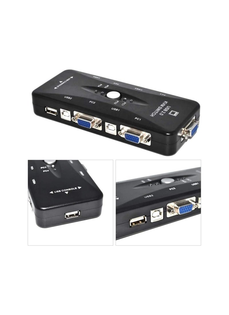 Generic - 4-Port USB 2.0 KVM Switch compatible with computer monitor, video sharing screen, keyboard and mouse. - Image 1