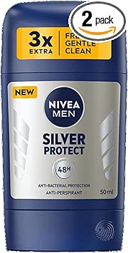 NIVEA MEN Stick Body Silver Protect Antiperspirant Deodorant for Reliable and Antibacterial Protection 48h and Smooth Application Silver Ions Containing Formula 50 ml Pack of 2 - Image 1