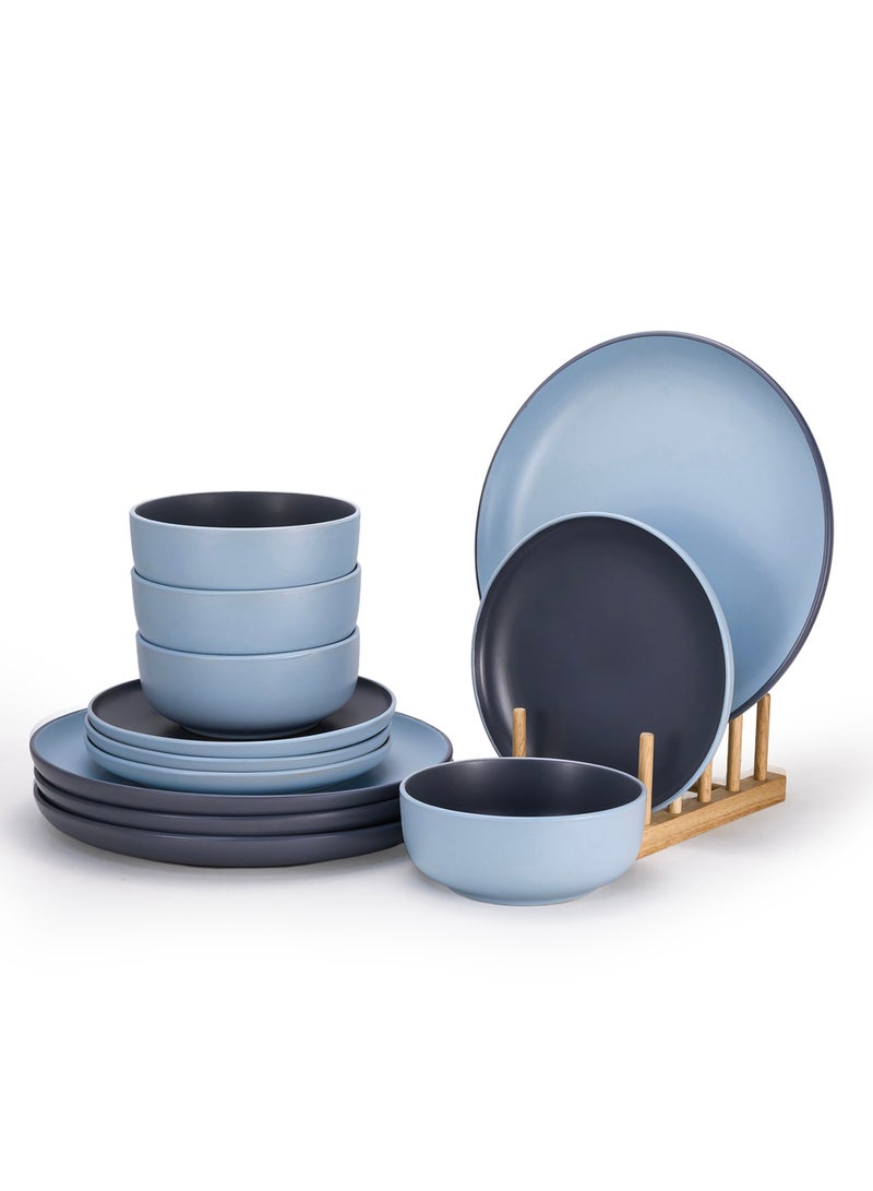 Shallow Nordic 12-Piece Dinner Set in Elegant Blue | 4 × 10.5” Dinner Plates, 4 × 7.5” Side Plates & 4 × 5.5” Deep Bowls - Image 4