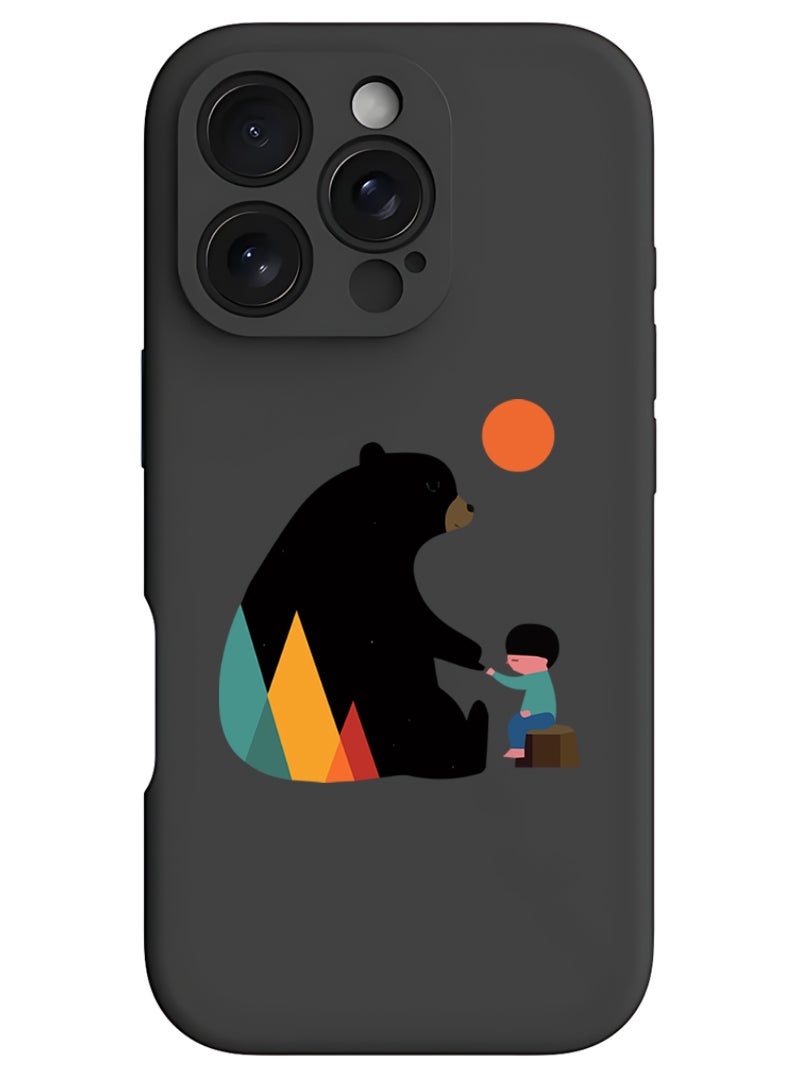 Theodor iPhone 16 Pro Black Protective Slim Fit Case Liquid Silicone Cover with Full Body Protection Anti-Scratch Shockproof Case For iPhone - Promise - Image 1