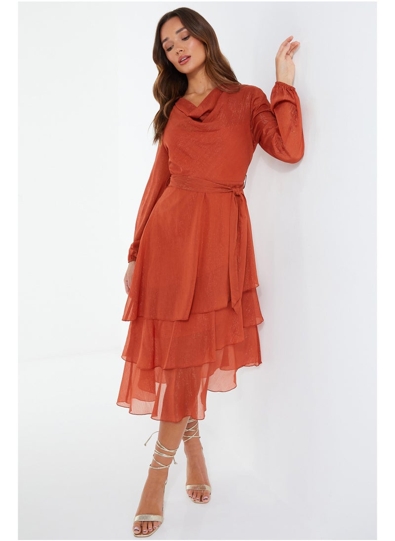 QUIZ Cowl Neck Ruffle Detail Dress  - Image 1