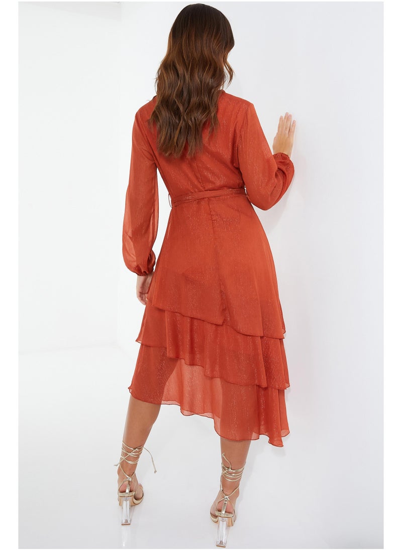 QUIZ Cowl Neck Ruffle Detail Dress  - Image 2