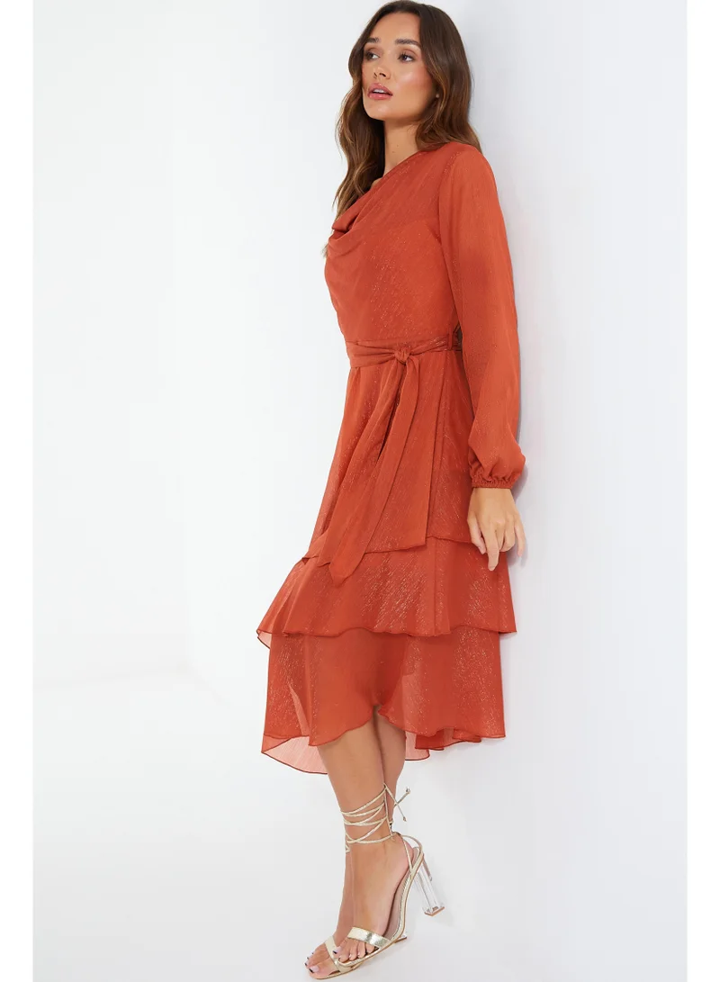 QUIZ Cowl Neck Ruffle Detail Dress