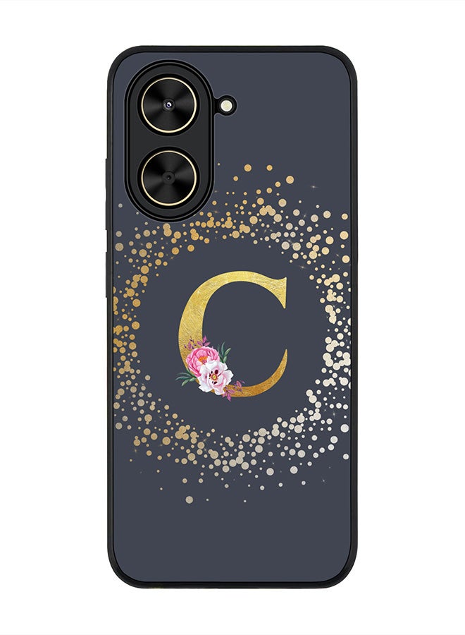 Stylizedd For Xiaomi Poco C71 / Redmi A5 4G Case,Slim fit Camera Protection, Shockproof Thin Phone cover  - Custom Monogram Floral - C  (Grey )