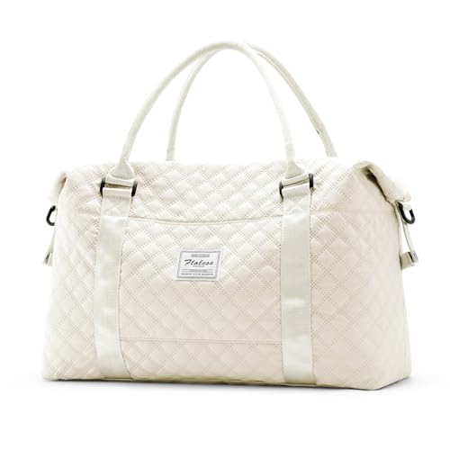 HYC00 Travel Duffel Bag, Weekender Overnight Bags for Women, Carry On Personal Item Bag with Trolley Sleeve & Wet Pocket,Beige - Image 1