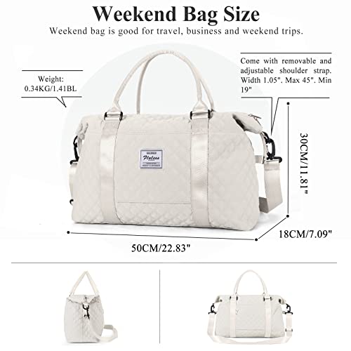 HYC00 Travel Duffel Bag, Weekender Overnight Bags for Women, Carry On Personal Item Bag with Trolley Sleeve & Wet Pocket,Beige - Image 5