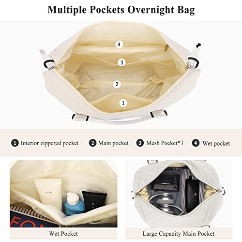 HYC00 Travel Duffel Bag, Weekender Overnight Bags for Women, Carry On Personal Item Bag with Trolley Sleeve & Wet Pocket,Beige - Image 4