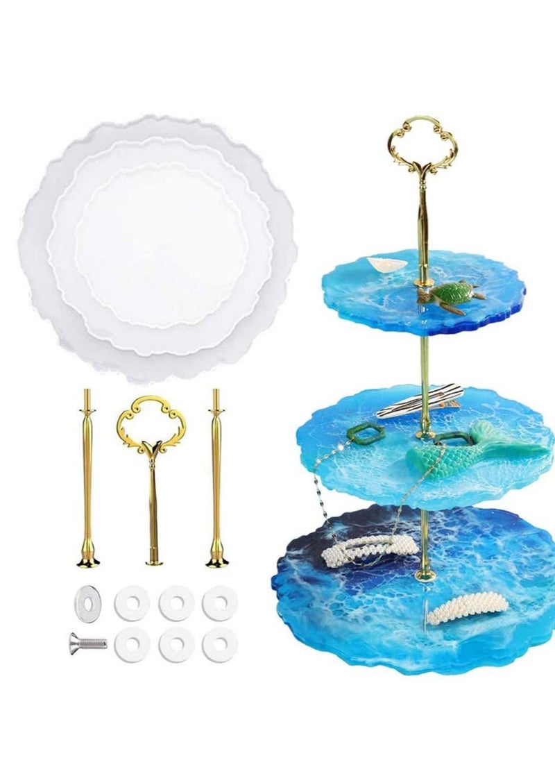 طقم حامل كعك دائري مكون من 3 طبقات لعرض الطعام للحفلات مع صينية تقديم بيضاء من البورسلين مع تركيبات جديدة - Image 1