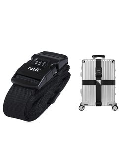 Rubik Cross Luggage Strap with Password, 150 Inch Adjustable Heavy Duty Travel Packing Belt for Bag Baggage Suitcase Safety (1 Pack) Black  - Image 1