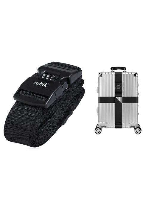 Cross Luggage Strap with Password, 150 Inch Adjustable Heavy Duty Travel Packing Belt for Bag Baggage Suitcase Safety (1 Pack) Black