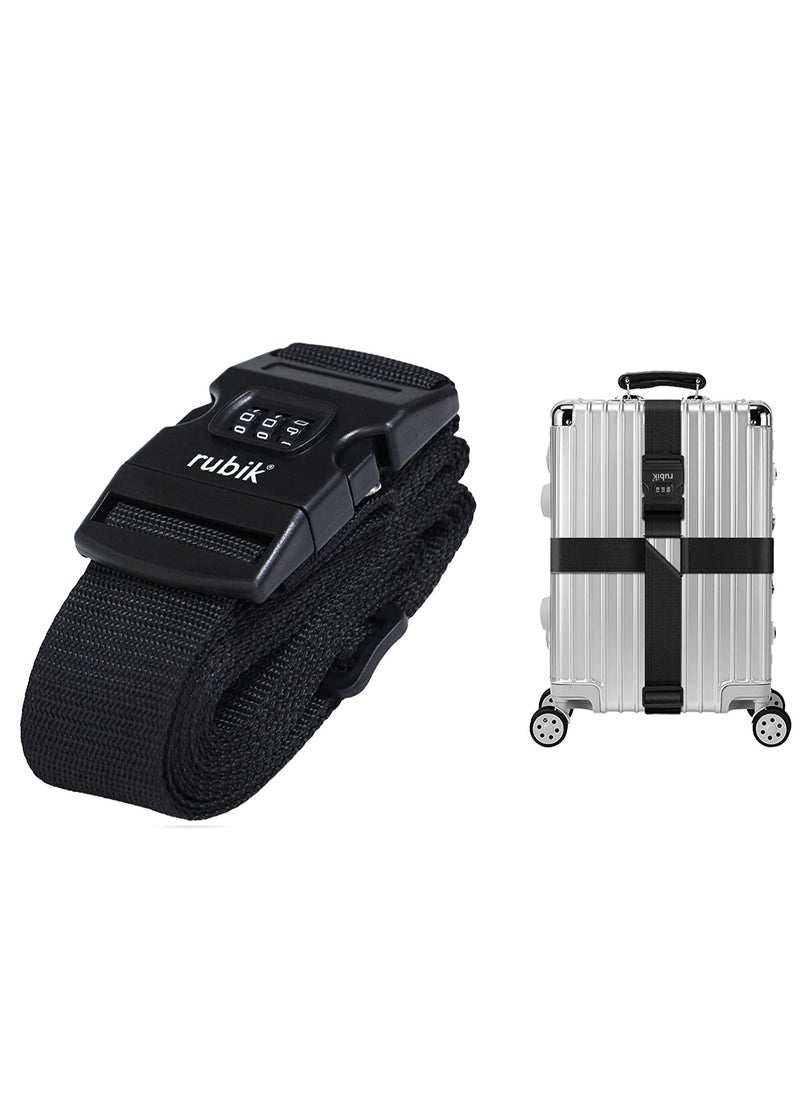 Rubik Cross Luggage Strap with Password, 150 Inch Adjustable Heavy Duty Travel Packing Belt for Bag Baggage Suitcase Safety (1 Pack) Black  - Image 1