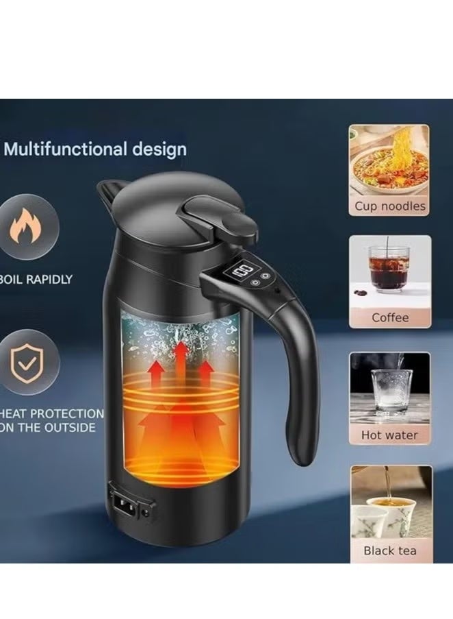 Denx Car Electric Kettle 800ml Smart Travel Kettle 12V 24V Dual Voltage Portable Water Boiler with Digital Temperature Display Stainless Steel Heating Cup for Car Truck Road Trips Camping - Image 2