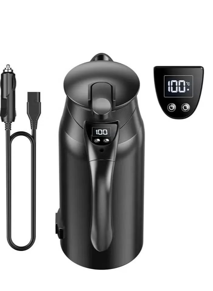 Denx Car Electric Kettle 800ml Smart Travel Kettle 12V 24V Dual Voltage Portable Water Boiler with Digital Temperature Display Stainless Steel Heating Cup for Car Truck Road Trips Camping - Image 1