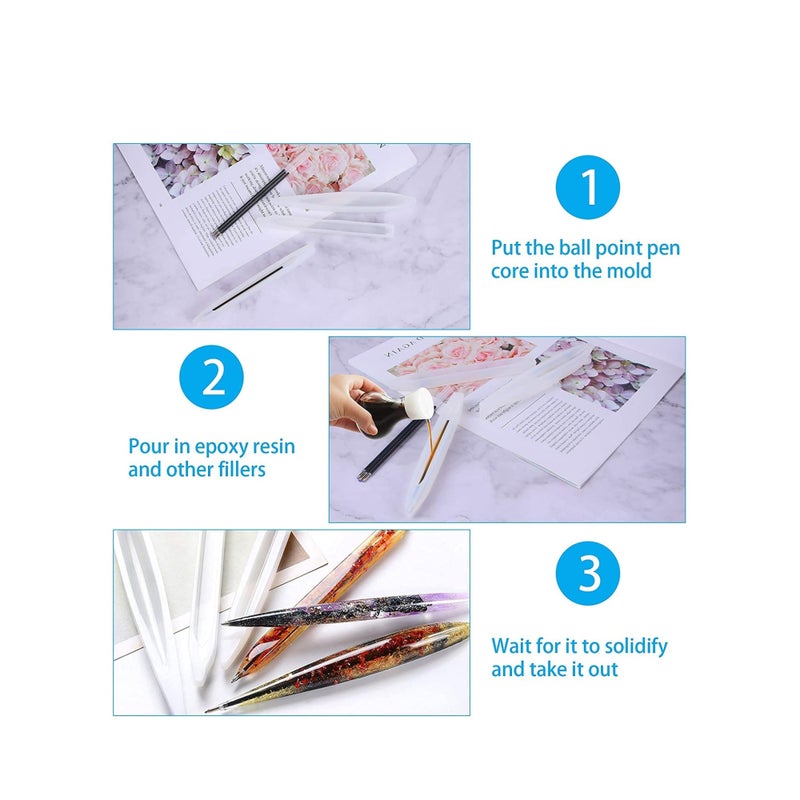 Zikra 3 Pieces Pen Shape Resin Mold Ballpoint Pen Silicone Molds Epoxy Resin Molds Resin Casting Molds with 75 Pieces Ballpoint Refill Pens for DIY Resin Crafts Making - Image 3