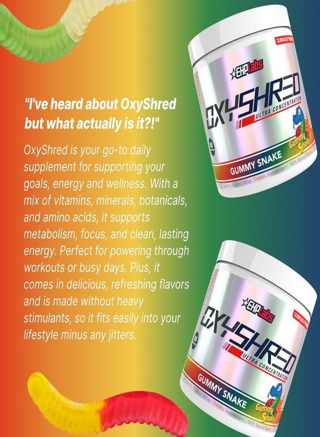 EHP Labs OxyShred Pre Workout Powder - Preworkout Powder with L Glutamine & Acetyl L Carnitine, Energy Boost Drink - Gummy Snake, 60 Servings - Image 5