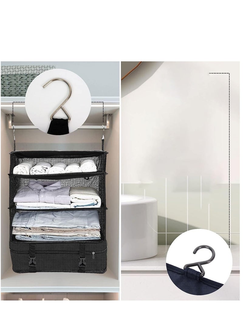 SYOSI - Portable Hanging Travel Shelves with Toiletry Bag Set Premium Durable Oxford Packing Cubes for Suitcases Hanging Carry on Closet Luggage Organizers for Travel (Black) - Image 1