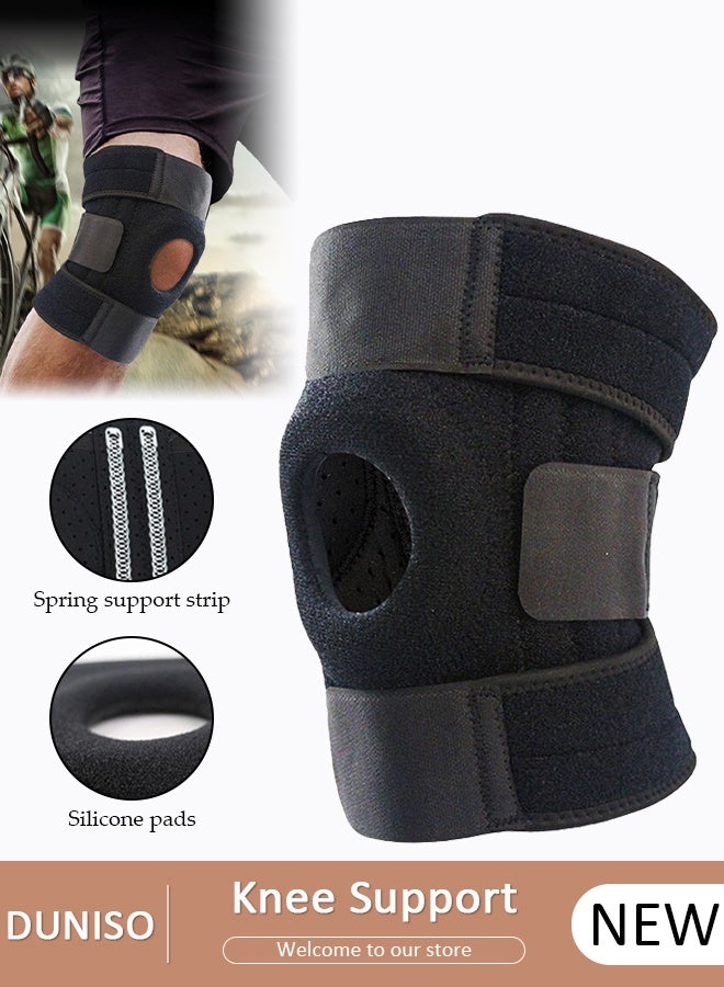 DUNISO دعامة الركبة الاحترافية مع مثبتات جانبية ومنصات جل الرضفة، دعامات دعم الركبة المضغوطة القابلة للتعديل لألم الركبة، تمزق الغضروف المفصلي، ACL، MCL، التهاب المفاصل، تخفيف آلام المفاصل، التعافي من الإصابات - Image 1