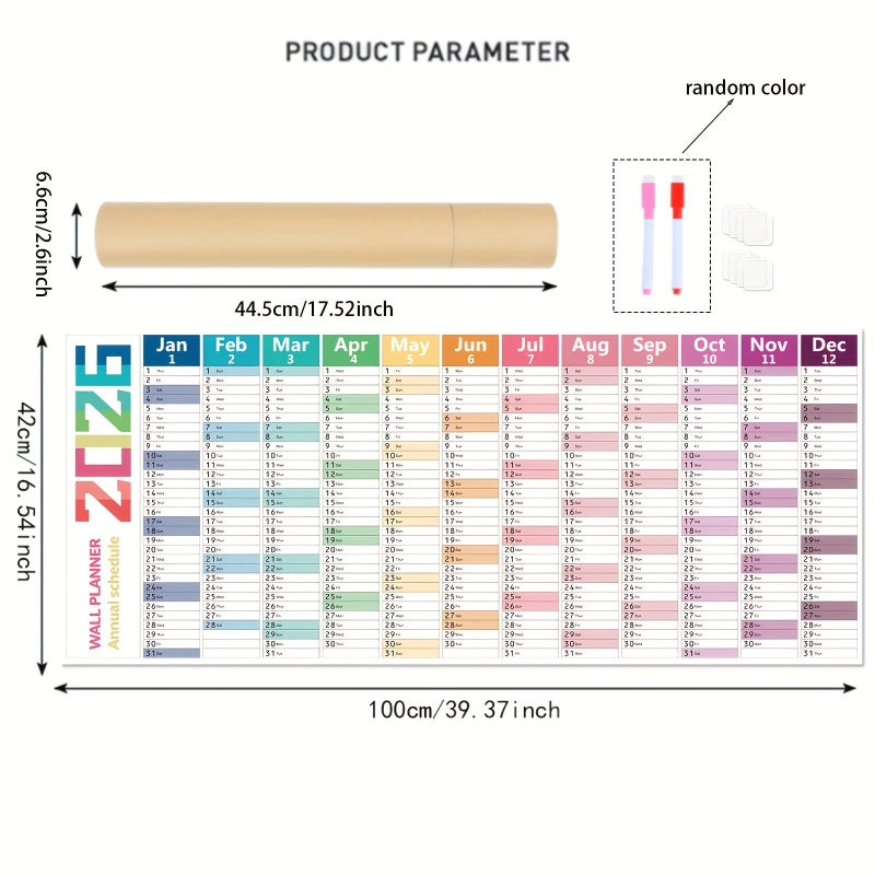 2026 Thickened Laminated Erasable Wall Hanging Calendar Planner Colorful 12 Month January to December Large Wall Calendar with Weekly and Monthly Views Colored Tabs Erasable Pen and Stick On Mounting Pad for Home and Office Organization Easy to Wipe - Image 3
